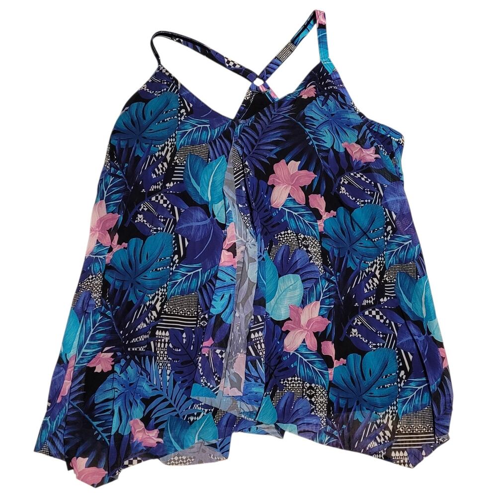 Swimsuits for All Tropical Print Tankini Swimsuit Top w/Padded Bra Size 28 EUC